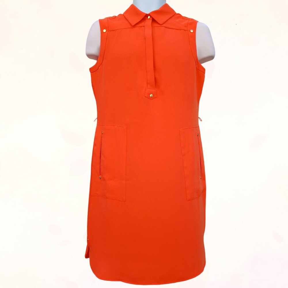 Calvin Klein Women Orange Colour Sleeveless Collar Pockets Shirt Midi Dress Sz 8